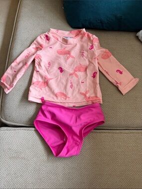 Carter's Pink Whale Print Rashguard Swim Set with Magenta Bottoms